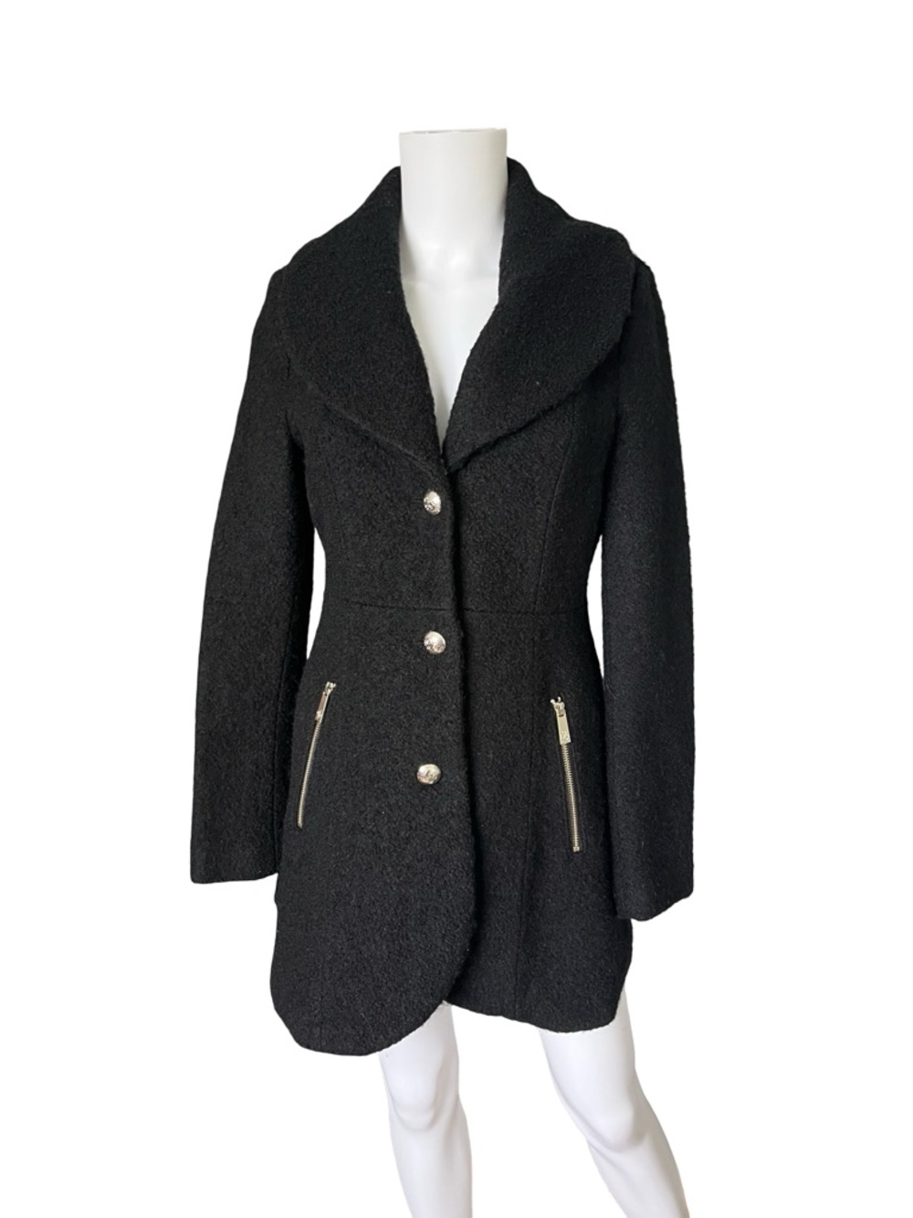 Guess Black Wool Blend Jacket Textured Knit Lined Neutral Womens Size Small